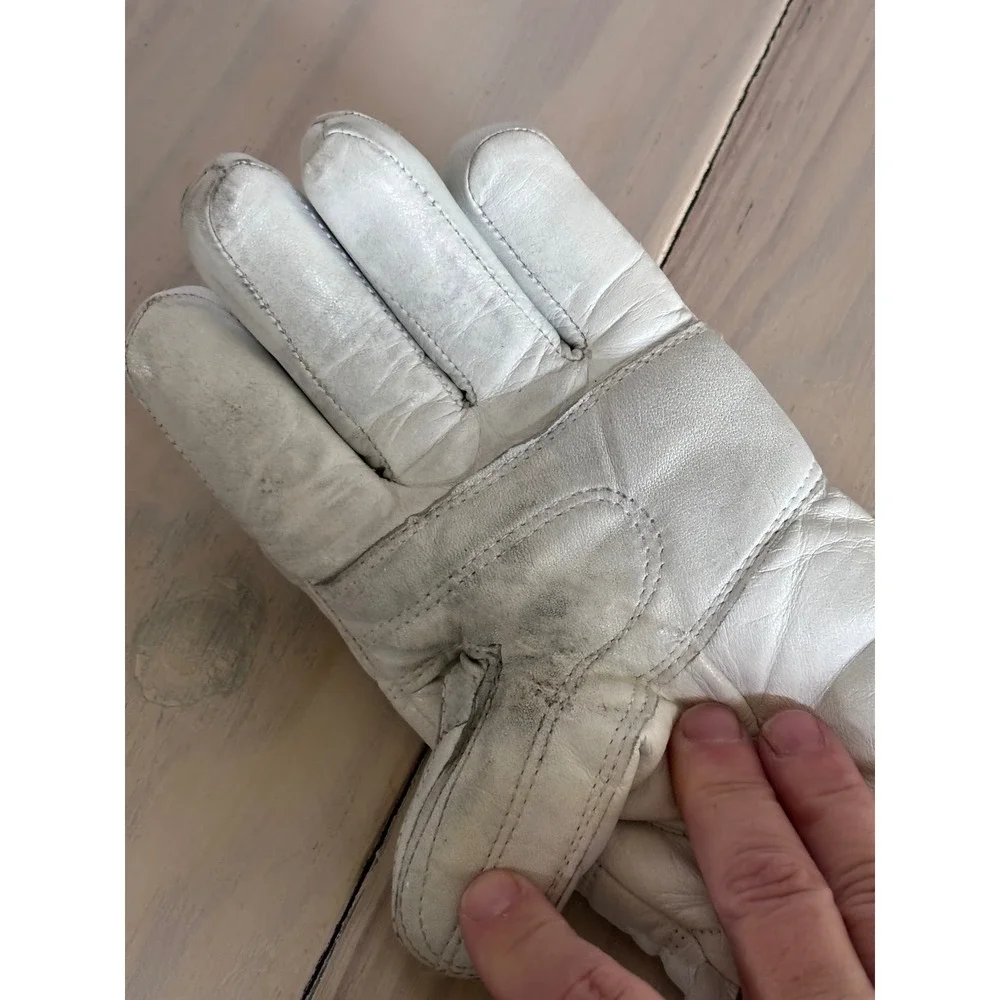 Hotfingers Vintage White Leather Quilted Ski Gloves Winter Snow Ribbed Cuff S